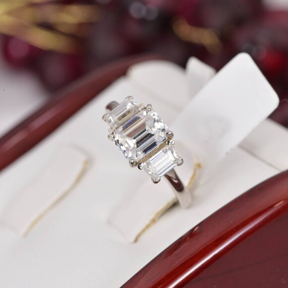 Certified 3.5 tcw Emerald Cut Moissanite Engagement Ring 925 - Picture 6 of 7